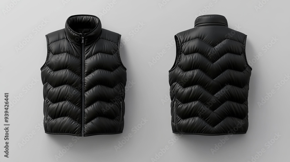 Aufkleber 3d rendering of a black vest jacket with zipper showcasing both front and back views this mockup rep