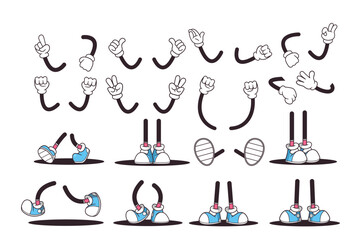 Retro Cartoon Style Illustration Featuring Different Hand and Leg Poses. Vector Collection Includes Feet and Arms