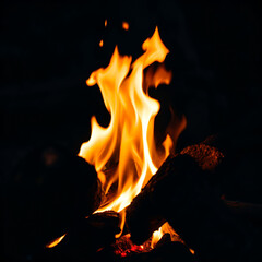 Fototapeta premium Close-up of a Campfire with Glowing Flames