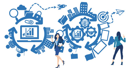 経営戦略を考えるビジネスウーマンのイラスト