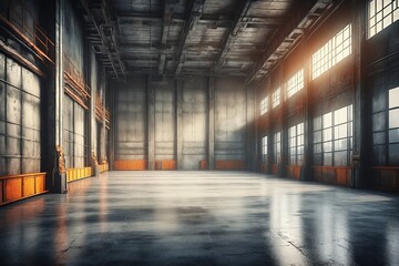 Empty Warehouse Interior with Sunlight