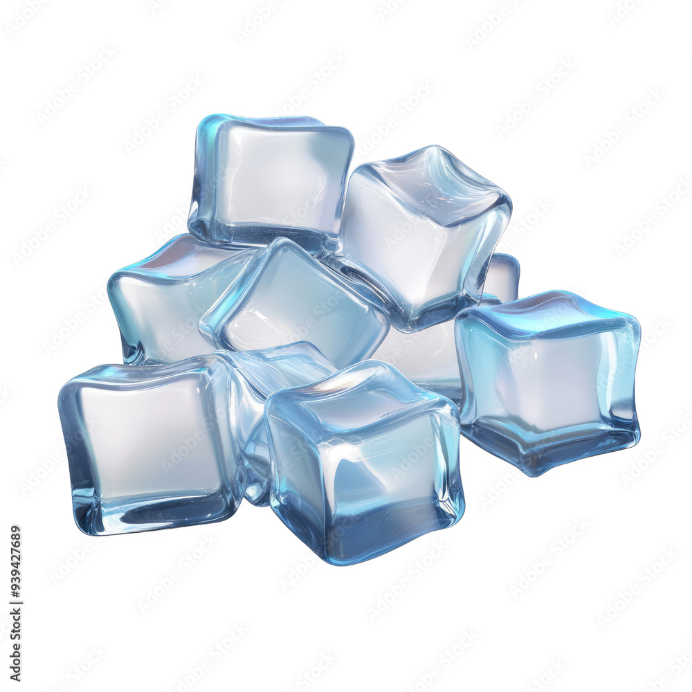 Poster ice cubes 3d render icon isolated on transparent background cutout