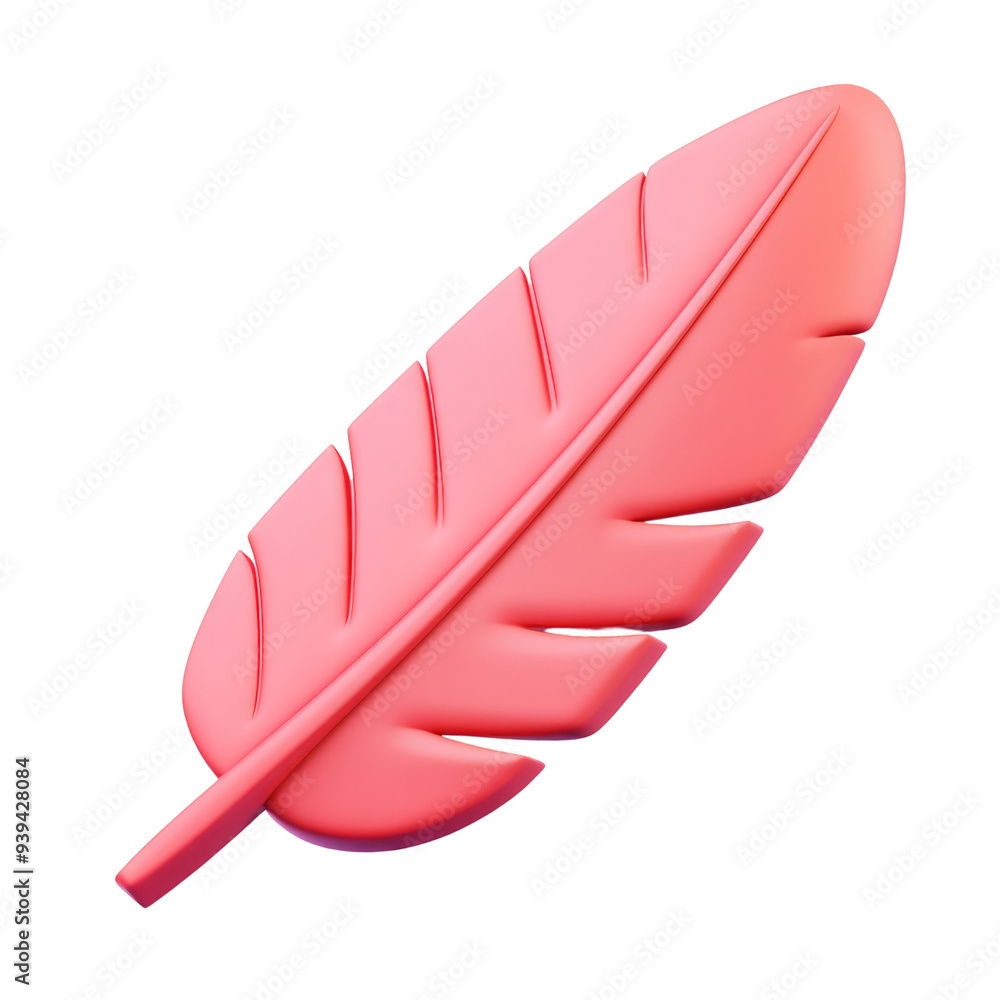 Poster red feather 3d render icon isolated on transparent background cutout