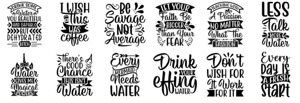 Decorative Water Tracker Labels And Badges, Calligraphic Lettering Pack Vector Illustration for Newsletter, Sticker, Label
