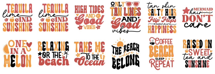 Cute Summer Retro Labels And Badges, Typography Bundle Vector Illustration for T-Shirt Design, Banner, Stationery