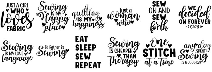 Decorative Sewing Quotes, Hand Lettering Bundle Vector Illustration for Social Media Post, T-Shirt Design, Greeting Card