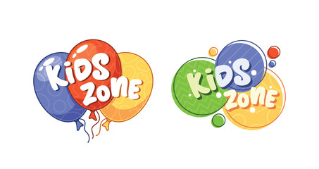 Colorful Kids Zone Logos With Balloons And Abstract Shapes. Joyful And Playful Design Elements Perfect For Play Area