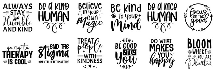 Fototapeta premium Simple Mental Health Trendy Retro Style Illustration, Phrases Set Vector Illustration for Presentation, Poster, Infographic