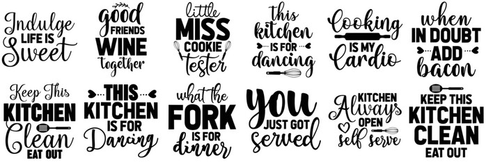 Fototapeta premium Modern Kitchen Typographic Emblems, Trendy Retro Style Illustration Pack Vector Illustration for Mug Design, Stationery, Infographic