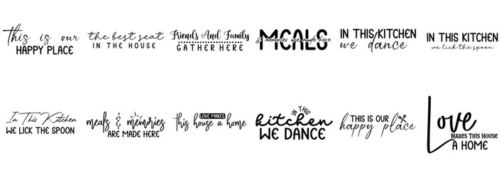 Elegant Kitchen Sign Trendy Retro Style Illustration, Inscriptions Pack Vector Illustration for Motion Graphics, Decal, Newsletter