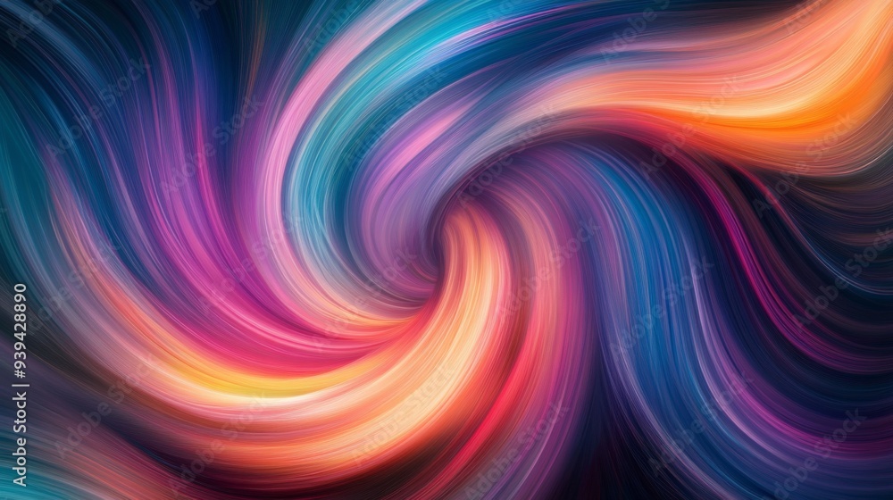 Poster dynamic swirling lines in vibrant colors, creating a sense of movement and energy, dark background