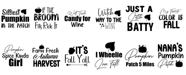 Decorative Fall Invitation, Quotes Bundle Vector Illustration for Decal, Mug Design, Flyer