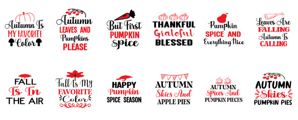 Minimalist Fall Inscriptions, Labels And Badges Bundle Vector Illustration for Holiday Cards, Newsletter, Icon