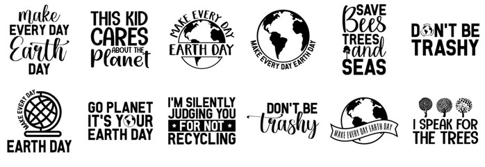 Minimalist Earth Day Trendy Retro Style Illustration, Calligraphic Lettering Set Vector Illustration for Packaging, Advertising, Sticker