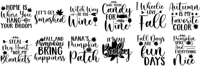 Decorative Autumn Calligraphy, Phrases Bundle Vector Illustration for Magazine, Wrapping Paper, Book Cover