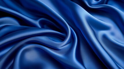 Obraz premium Elegant blue silk fabric flowing in the wind, smooth texture and rich color, close-up