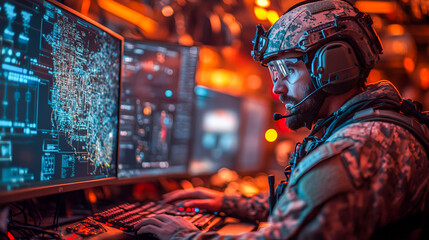 Strategic Command Center with Electronic Warfare Specialists in Action