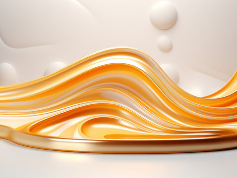 Gorgious Beige Pedestal Podium featuring Liquid Foundation Splash Swirl on Studio Background