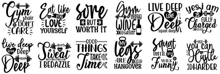 Vibrant Workout Quotes, Hand Lettering Set Vector Illustration for Book Cover, Printing Press, Advertising