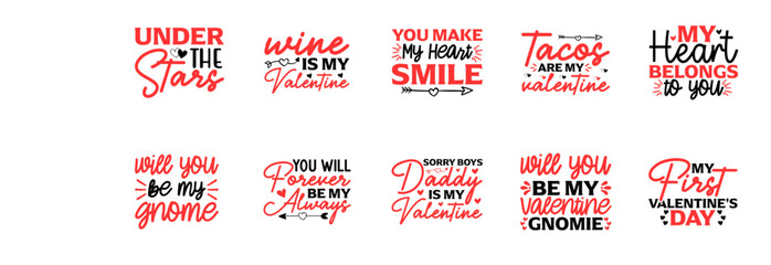 Simple Valentines Day Hand Lettering, Typography Bundle Vector Illustration for Bookmark, Advertisement, Holiday Cards