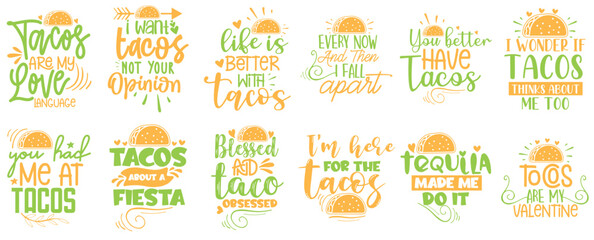 Cute Taco Quotes, Invitation Pack Vector Illustration for Book Cover, Decal, Stationery