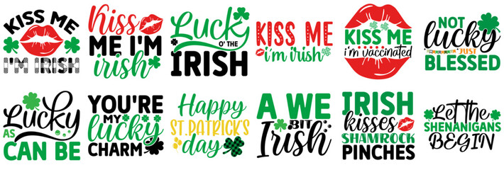 Vibrant St Patricks Day Quotes, Hand Lettering Set Vector Illustration for Packaging, Advertising, Icon