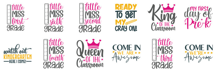 Minimalist School Hand Lettering, Calligraphy Set Vector Illustration for Wrapping Paper, Printable, Gift Card