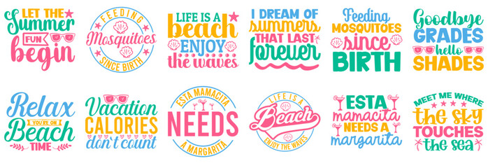 Classic Summer Quotes, Labels And Badges Bundle Vector Illustration for Icon, Book Cover, Brochure