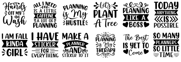 Fototapeta premium Decorative Planner Typography, Phrases Set Vector Illustration for Book Cover, Newsletter, Gift Card