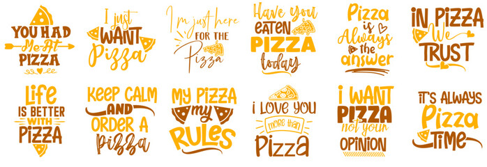 Decorative Pizza Typographic Emblems, Inscriptions Set Vector Illustration for Packaging, Announcement, Postcard