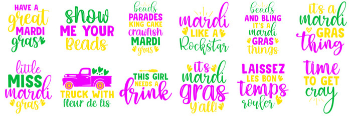 Classic Mardi Gras Calligraphy, Inscriptions Bundle Vector Illustration for Banner, Label, Social Media Post