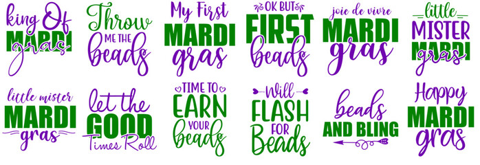 Colourful Mardi Gras Calligraphic Lettering, Invitation Set Vector Illustration for Label, Infographic, Magazine