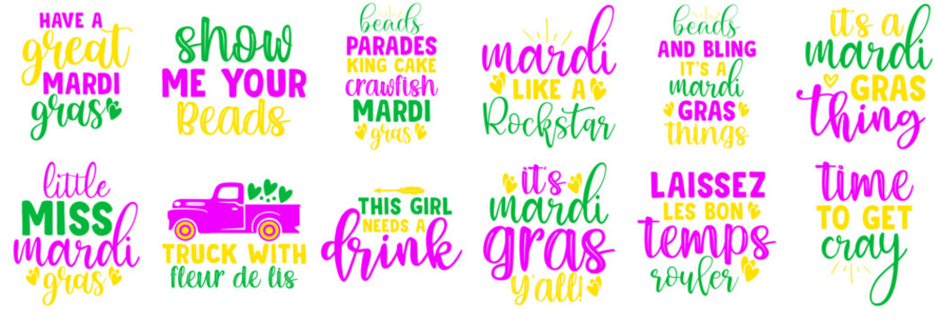 Classic Mardi Gras Calligraphy, Inscriptions Bundle Vector Illustration for Banner, Label, Social Media Post