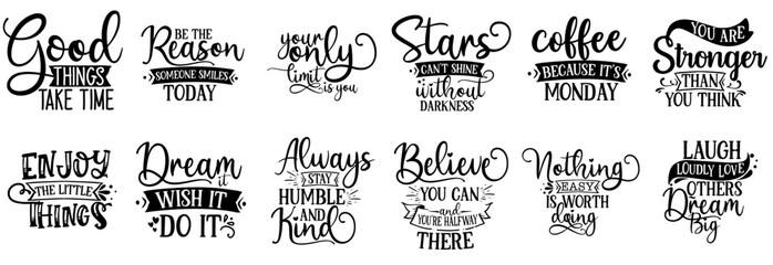 Simple Inspirational Phrases, Inscriptions Collection Vector Illustration for Infographic, Logo, Motion Graphics