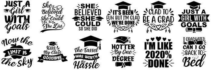 Cute Graduation Phrases, Labels And Badges Bundle Vector Illustration for Vouchers, Flyer, Advertising