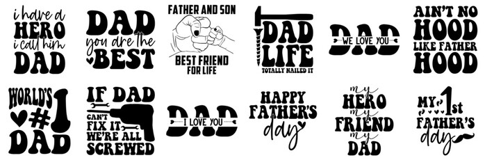 Colourful Fathers Day Calligraphy, Calligraphic Lettering Set Vector Illustration for Postcard, Poster, Printable