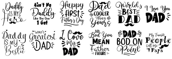 Fototapeta premium Decorative Fathers Day Typography, Calligraphic Lettering Collection Vector Illustration for Newsletter, Holiday Cards, Motion Graphics
