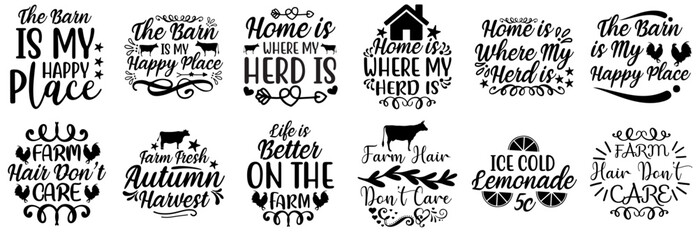 Creative Farmhouse Typographic Emblems, Phrases Set Vector Illustration for Banner, Gift Card, Motion Graphics