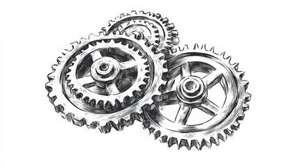 Vector illustration of handdrawn vintage gears and cogwheels representing industrial mechanisms
