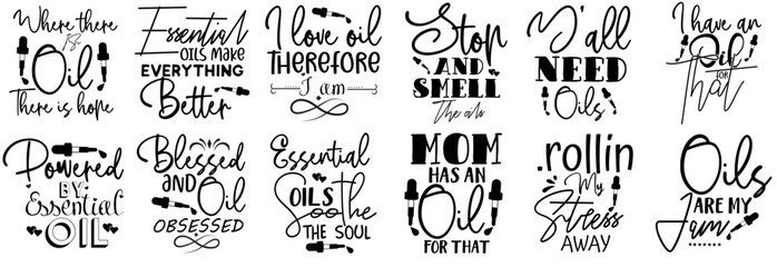 Simple Essential Oil Calligraphic Lettering, Phrases Pack Vector Illustration for Presentation, Brochure, Logo