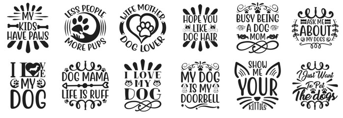 Classic Dog Inscriptions, Typographic Emblems Collection Vector Illustration for T-Shirt Design, Poster, Presentation