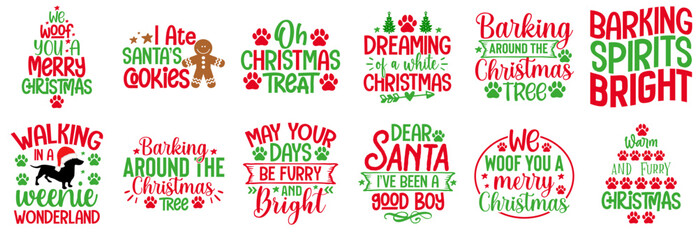 Classic Dog Christmas Bandana Calligraphy, Calligraphic Lettering Bundle Vector Illustration for Flyer, Advertising, Poster