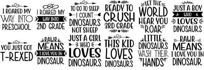 Cute Dinosaur Invitation, Calligraphic Lettering Bundle Vector Illustration for Packaging, Printing Press, Infographic © David