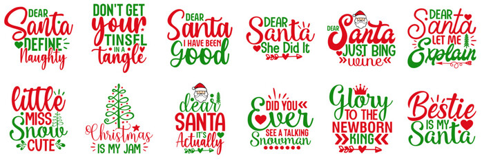 Cute Christmas Inscriptions, Labels And Badges Collection Vector Illustration for Mug Design, Packaging, Postcard