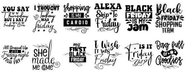 Decorative Black Friday Trendy Retro Style Illustration, Inscriptions Collection Vector Illustration for Holiday Cards, Sticker, Postcard