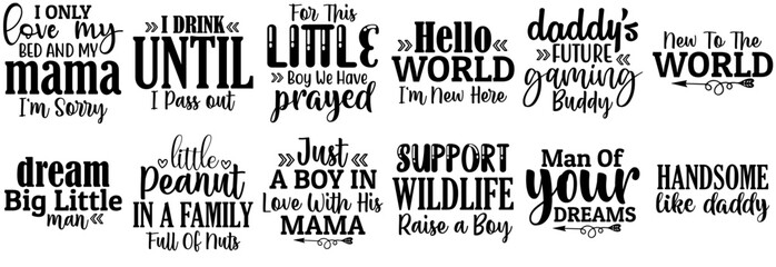 Minimal Baby Boy Labels And Badges, Calligraphic Lettering Bundle Vector Illustration for Holiday Cards, Motion Graphics, Postcard