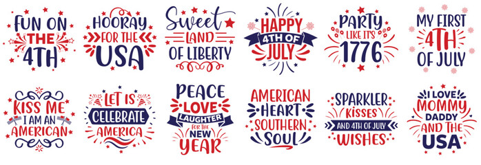 Creative 4Th Of July Phrases, Inscriptions Collection Vector Illustration for Icon, Packaging, Newsletter