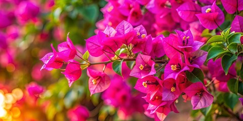Vibrant close-up of a blooming bougainvillea vine