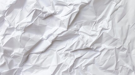 Obraz premium Crumpled Paper Texture, detailed wrinkles on a white background, high resolution, overhead view, ample copy space, ideal for creative projects and design applications.
