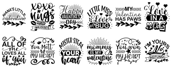 Creative Valentines Day Typographic Emblems, Quotes Bundle Vector Illustration for Brochure, Poster, Magazine